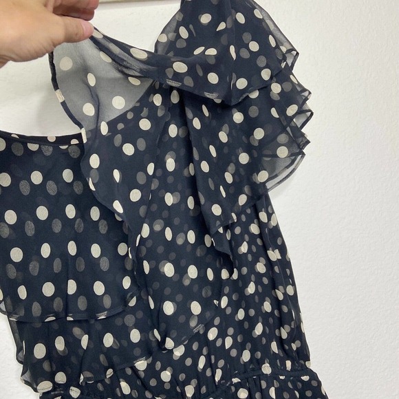 Haute Hippie Polka Dot One Shoulder Drawstring Ruffle Dress - Picture 9 of 11